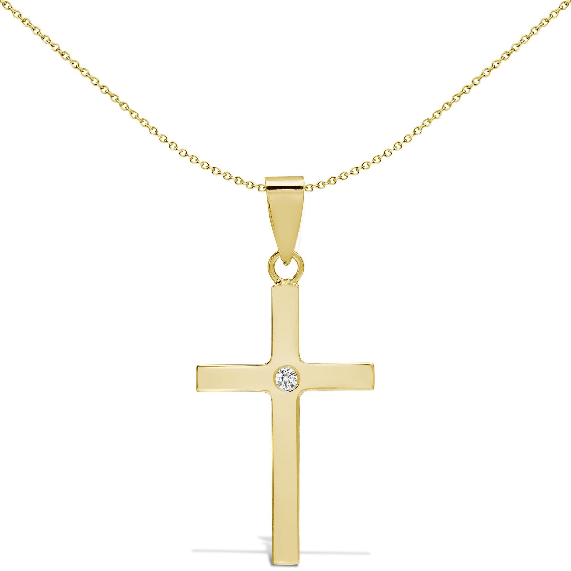 18ct Gold  0.03ct Diamond Minimalist Solitaire Cross Pendant - 18X108