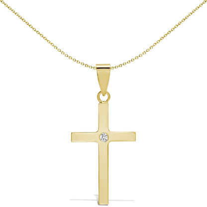 18ct Gold  0.03ct Diamond Minimalist Solitaire Cross Pendant - 18X108
