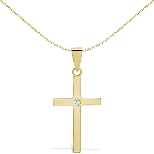 18ct Gold  0.03ct Diamond Minimalist Solitaire Cross Pendant - 18X108