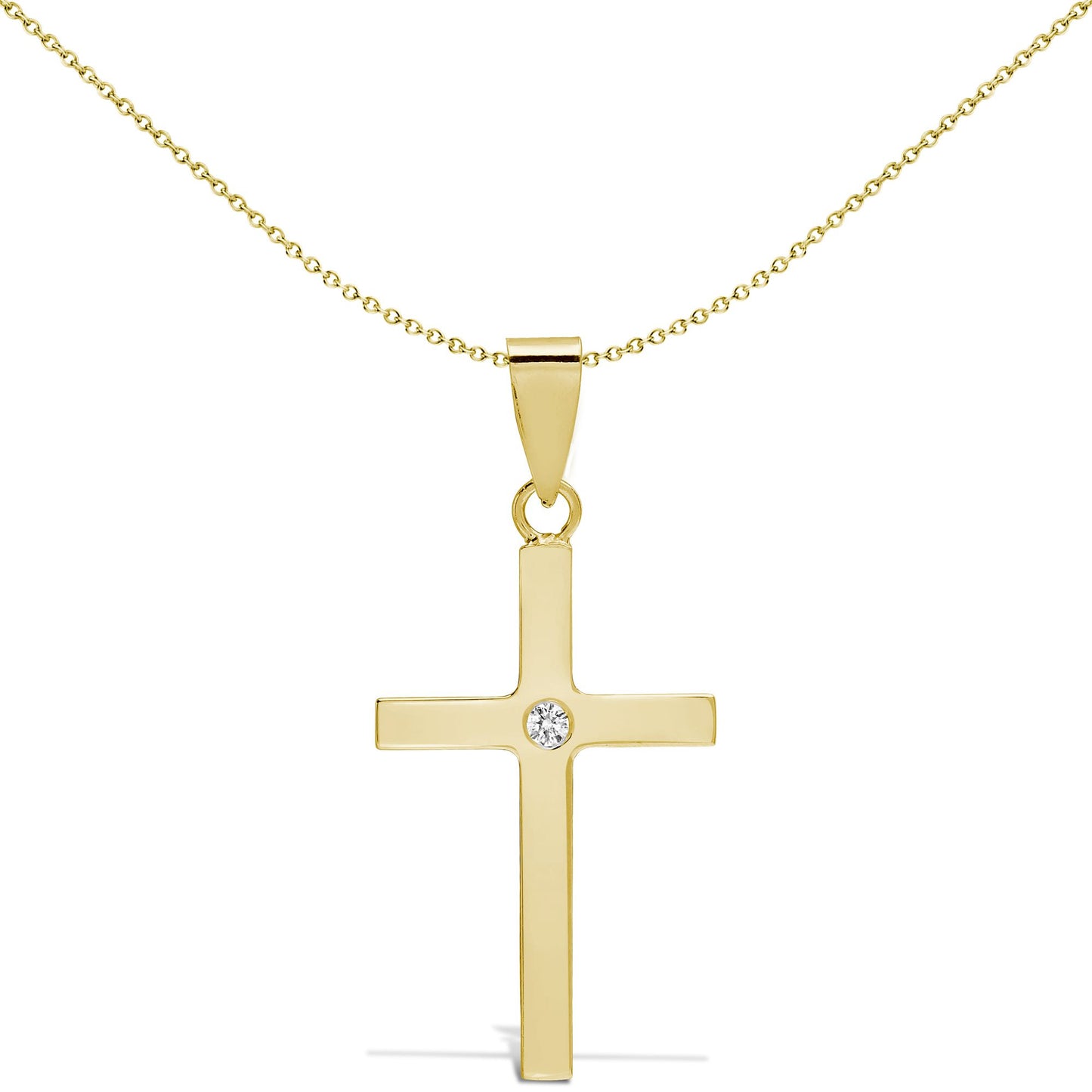 18ct Gold  0.03ct Diamond Minimalist Solitaire Cross Pendant - 18X108