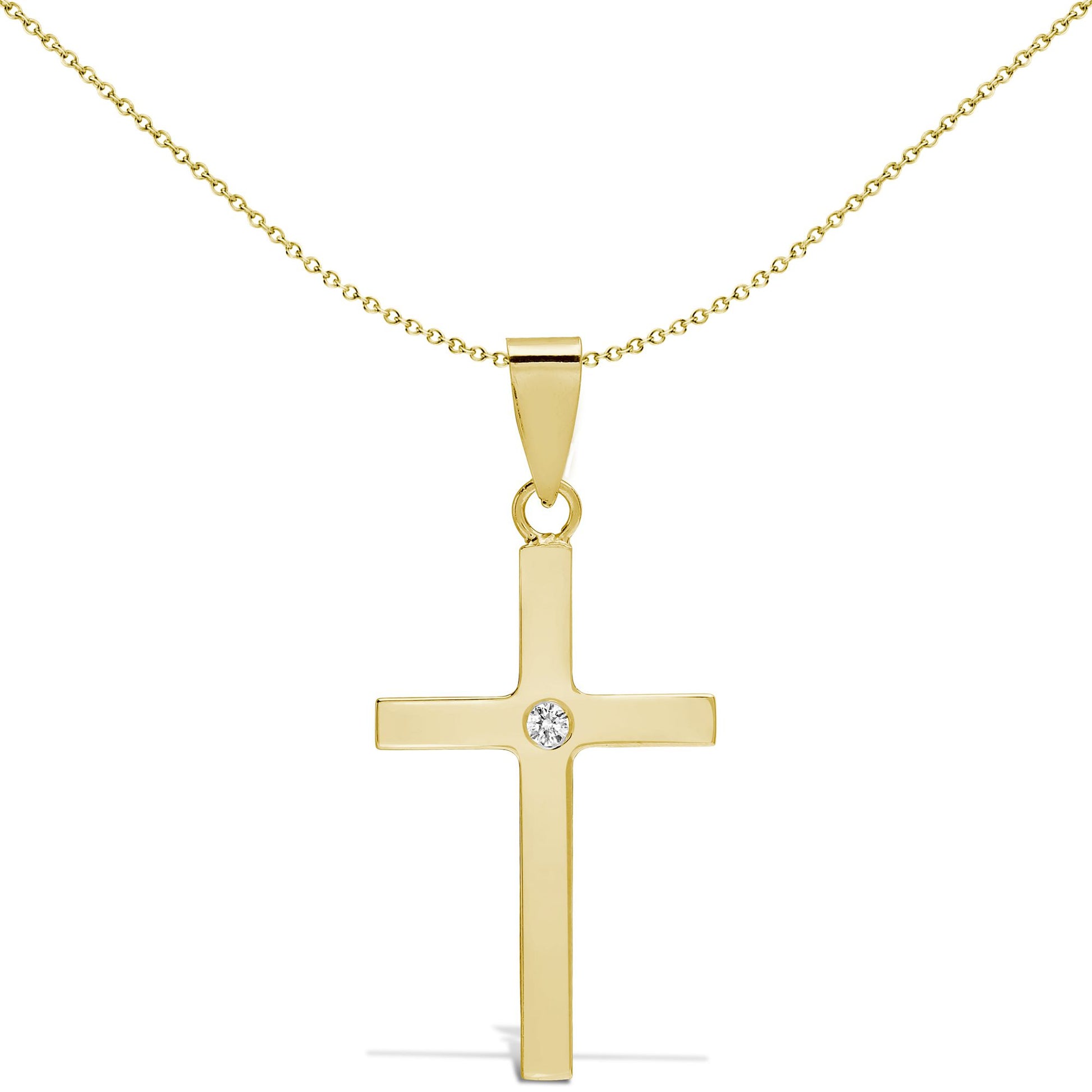 18ct Gold  0.03ct Diamond Minimalist Solitaire Cross Pendant - 18X108