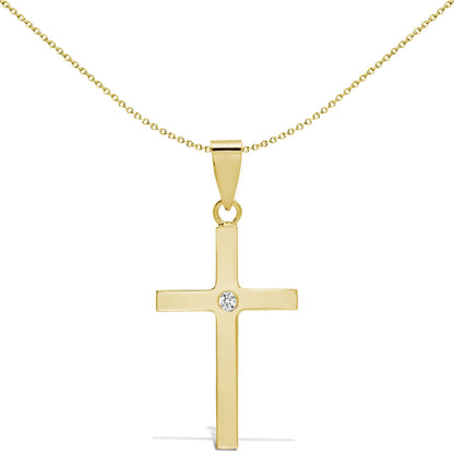 18ct Gold  0.03ct Diamond Minimalist Solitaire Cross Pendant - 18X108