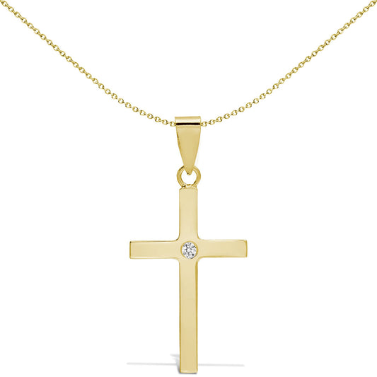 18ct Gold  0.03ct Diamond Minimalist Solitaire Cross Pendant - 18X108
