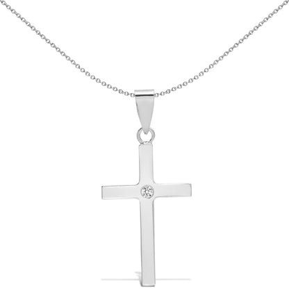 18ct White Gold  0.03ct Diamond Minimalist Solitaire Cross Pendant - 18X109
