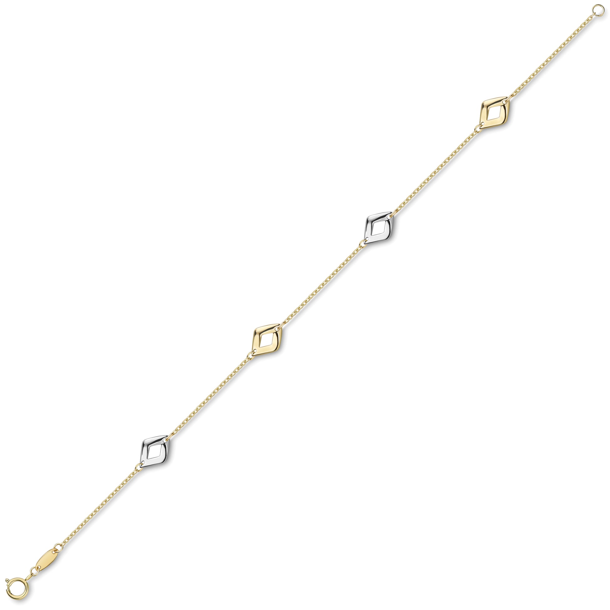 9ct White & Gold  Diamond Rhombus Trace Chain Bracelet 7.25" 18cm - CNNR02162-07