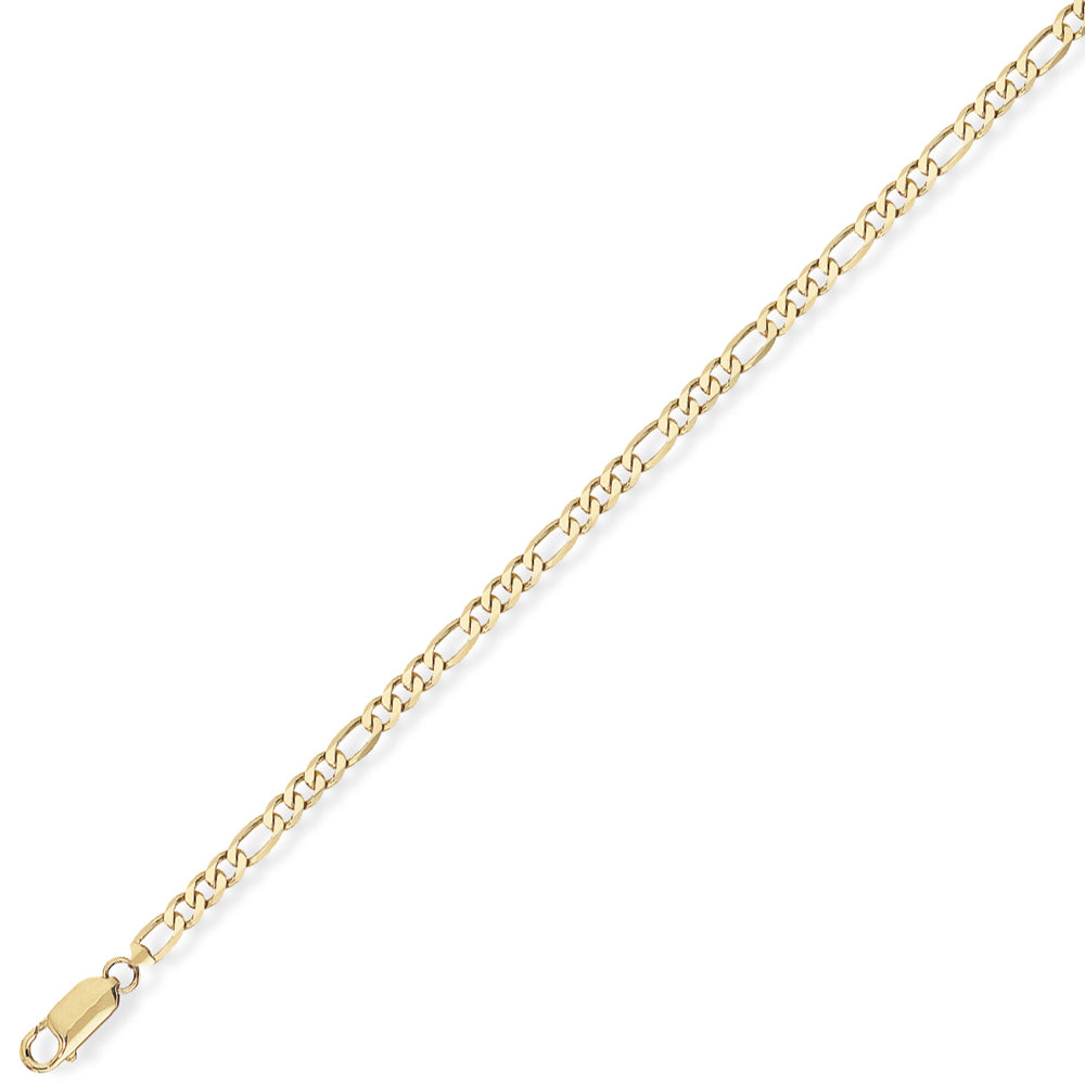 9ct Gold  3+1 Figaro Pendant Chain Bracelet 2.1mm gauge 5.5 inch - CNNR02008B