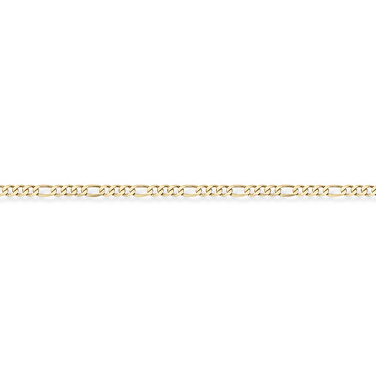 9ct Gold  3+1 Figaro Pendant Chain Bracelet 2.1mm gauge 7.25 inch - CNNR02008B