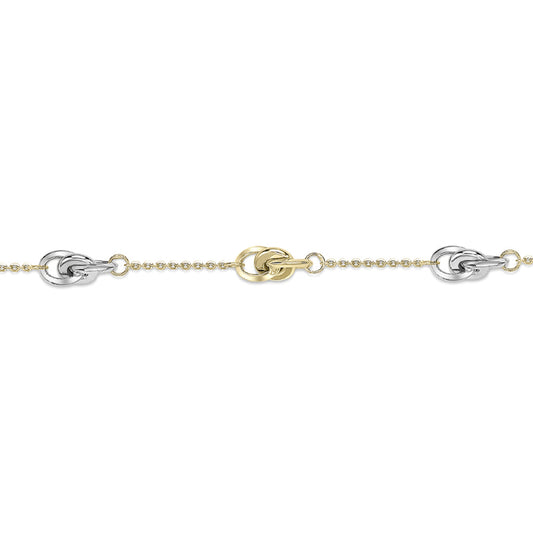 9ct 2-Colour Gold  Linked Love Rings Bracelet 7 inch - CNNR02085