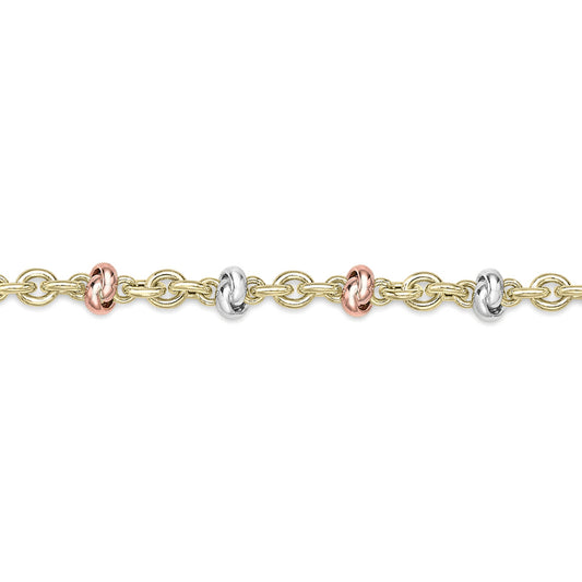 9ct Tri-Colour Gold  Knot Motif Bracelet 7.5" 7 inch - CNNR02099