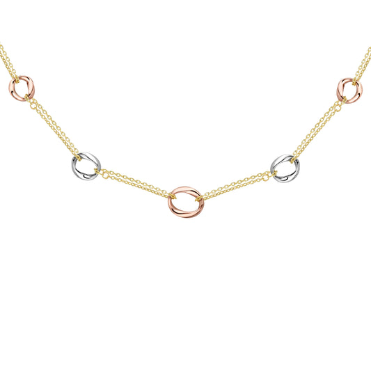 9ct 3 Colour Gold  Donut Link Double Trace Chain Necklace 17" 43cm - CNNR02155-17