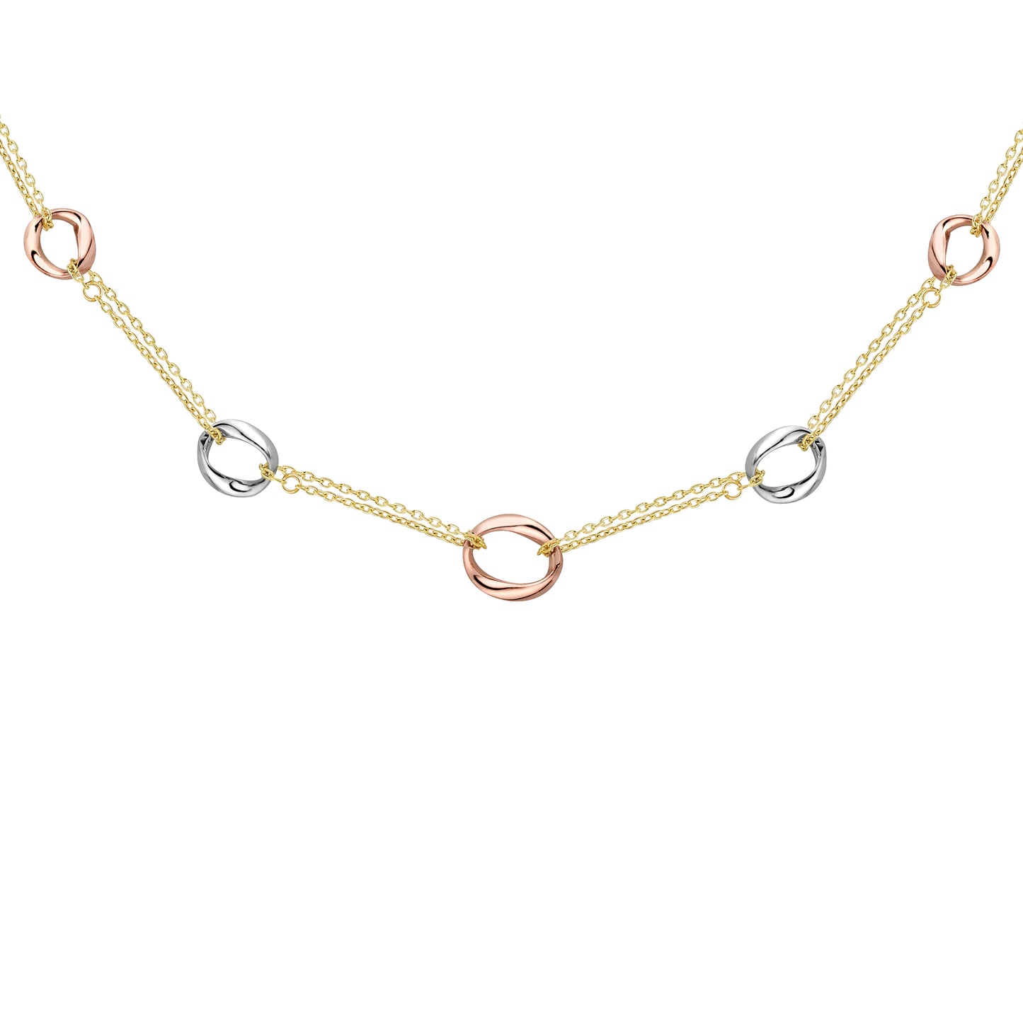 9ct 3 Colour Gold  Donut Link Double Trace Chain Necklace 17" 43cm - CNNR02155-17