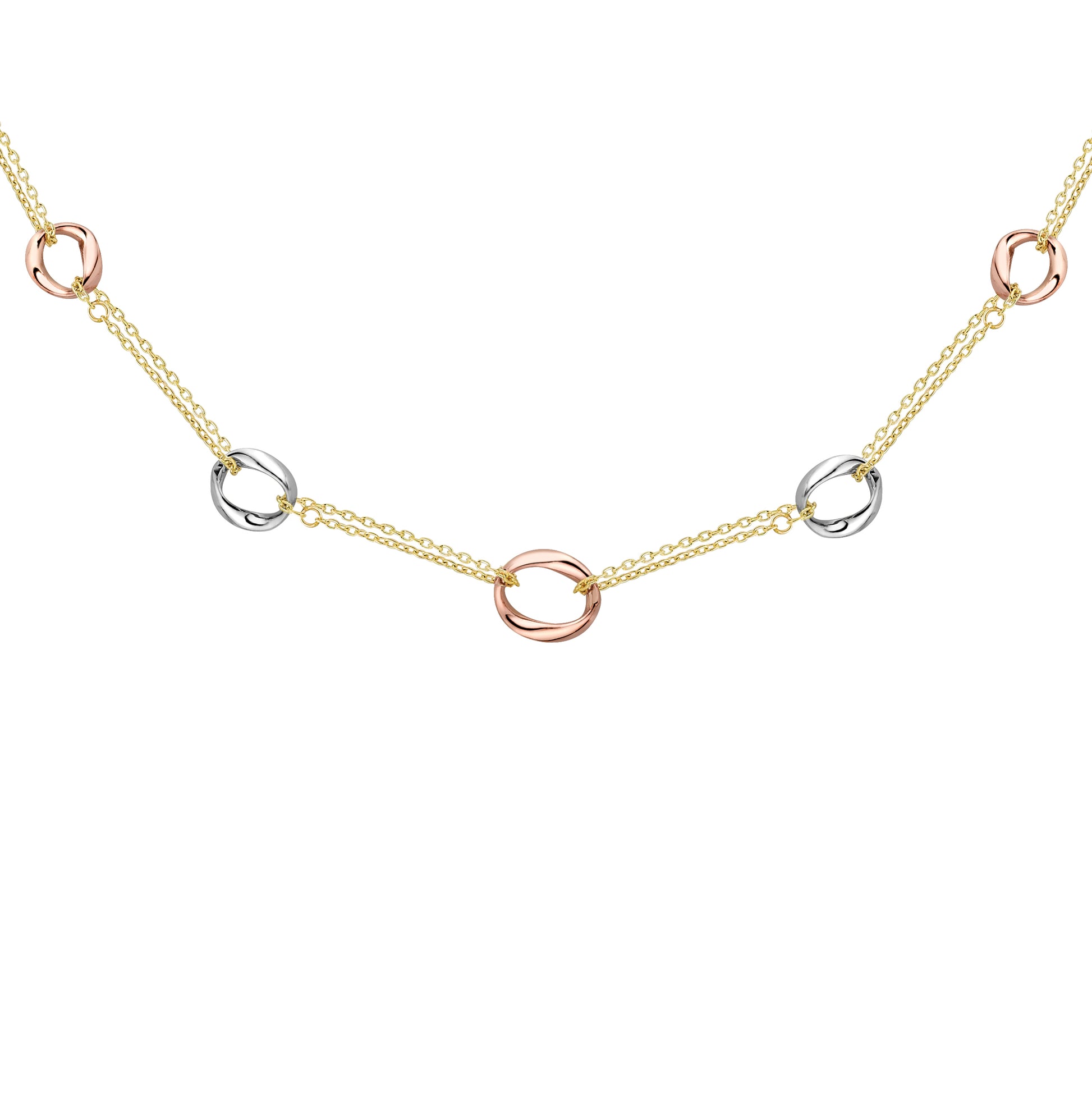 9ct 3 Colour Gold  Donut Link Double Trace Chain Necklace 17" 43cm - CNNR02155-17