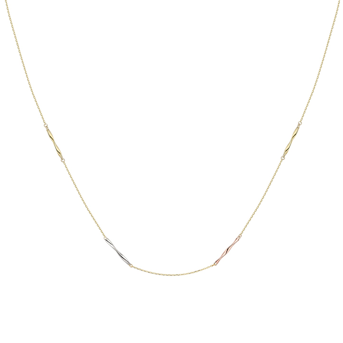 9ct 3 Colour Gold  Licorice Twist Trace Chain Necklace 17" 43cm - CNNR02161-17