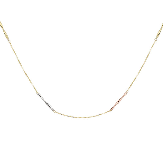 9ct 3 Colour Gold  Licorice Twist Trace Chain Necklace 17" 43cm - CNNR02161-17