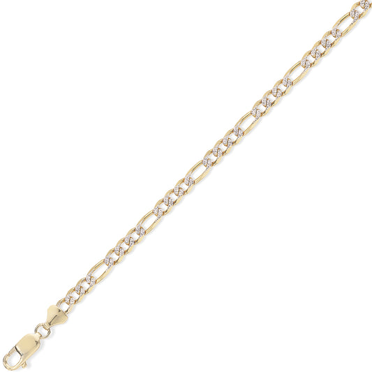 9ct Gold  Figaro Rhodium Pendant Chain Bracelet 3.5mm 7.25 inch - CNNR02330