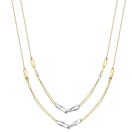 9ct White & Gold  Oval Paperclip Trace Link Necklace 35" 89cm - CNNR02538-35