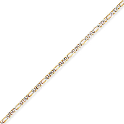 9ct Gold  Rhodium 3+1 Pave Look Figaro Anklet 9.25" 23cm 9.25 inch - CNNR02676