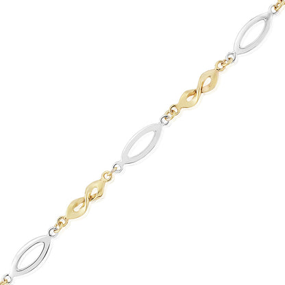 9ct White Yellow Gold  Fancy Two-Tone Bracelet 5.5mm 7.5" - CNNR02975