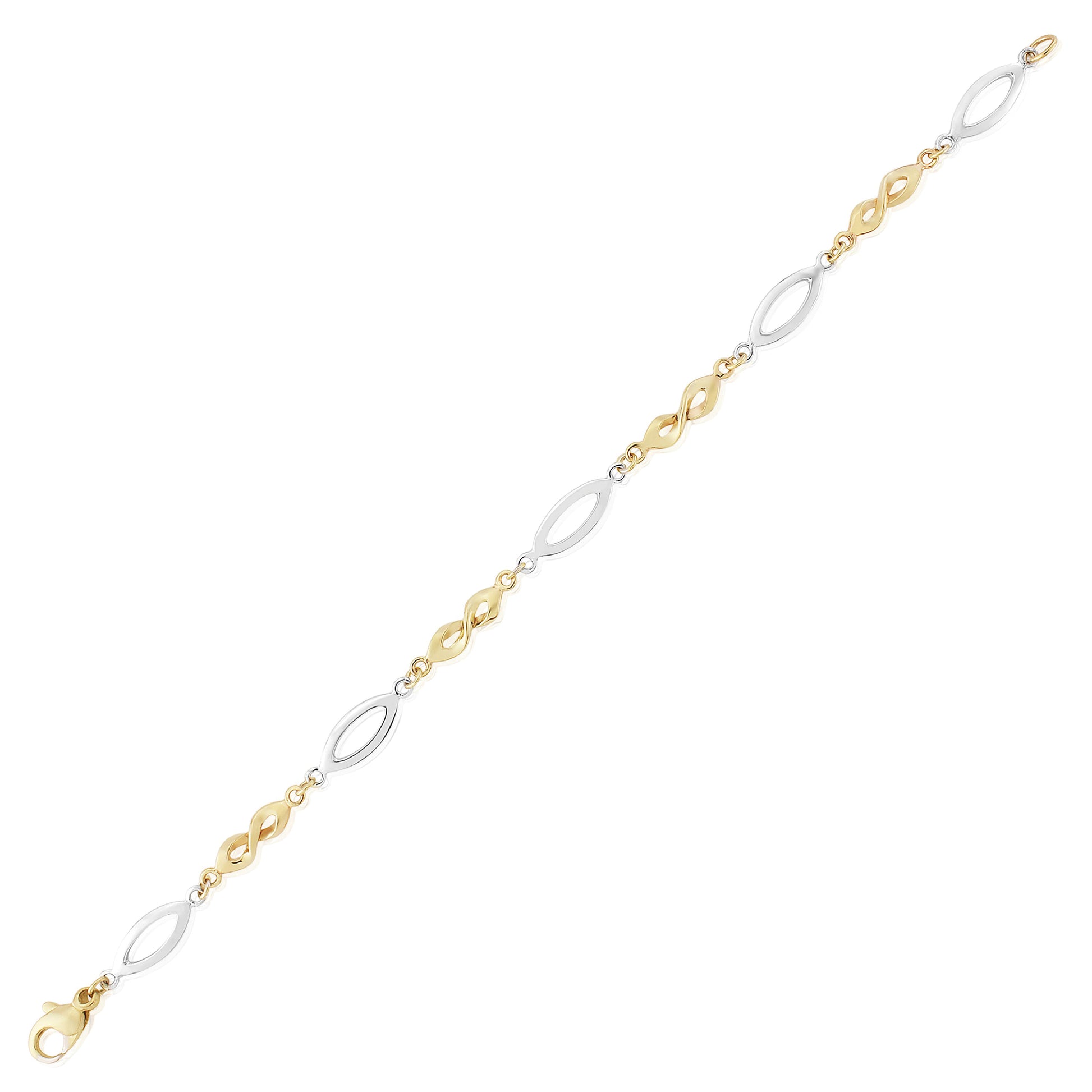9ct White Yellow Gold  Fancy Two-Tone Bracelet 5.5mm 7.5" - CNNR02975