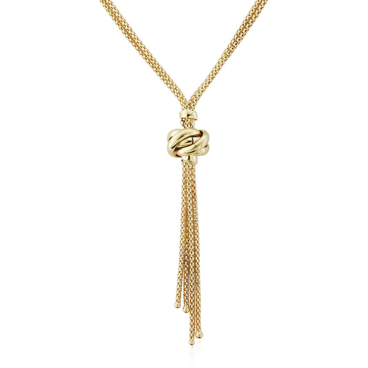 9ct Gold  Popcorn Knot Tassle Lariat Necklace 18" - CNNR02986-18
