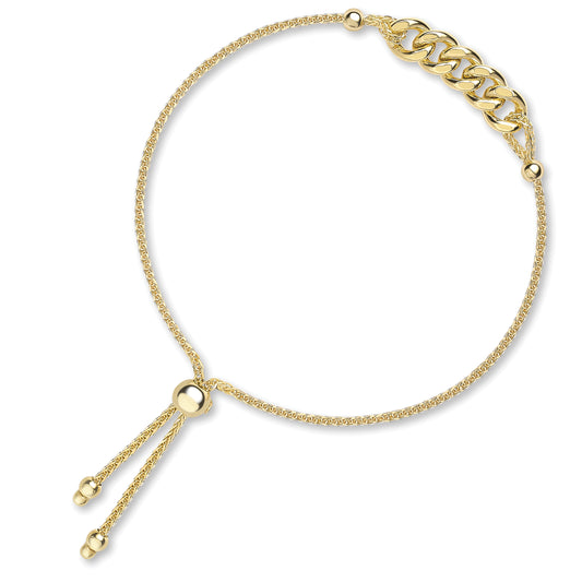 9ct Gold  Adjustable Lariat Curb Spiga Slider Bracelet 7.25" 18cm - CNNR02171-07