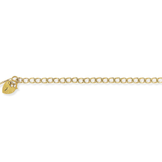 9ct Gold  4mm Curb Charm Bracelet Heart Padlock 7.25" - BRNR02341-07