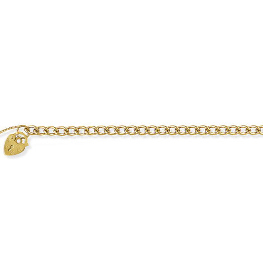 9ct Gold  4.5mm Curb Charm Bracelet Heart Padlock 7.25" - BRNR02342-07