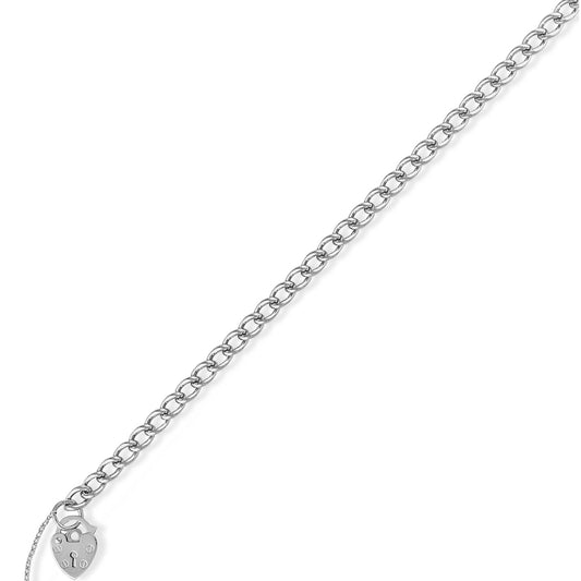 9ct White Gold  4.5mm Curb Charm Bracelet Heart Padlock - 7.25" - BRNR02342W-07