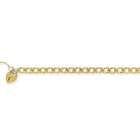 Ladies 9ct Gold  6mm Curb Charm Bracelet Love Heart Padlock - 7.5" - BRNR02343-07