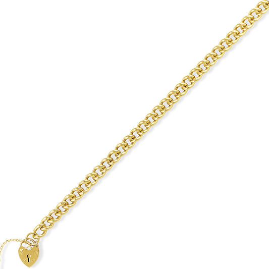 Ladies 9ct Gold  6mm Curb Charm Bracelet Love Heart Padlock 7.5" - BRNR02344-07