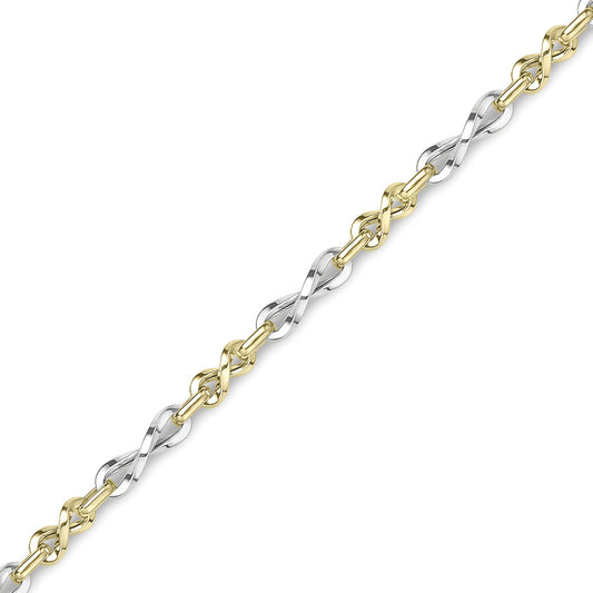 9ct 2-Colour Gold  Twisted Infinity Links Bracelet 5mm - BRNR02503-07
