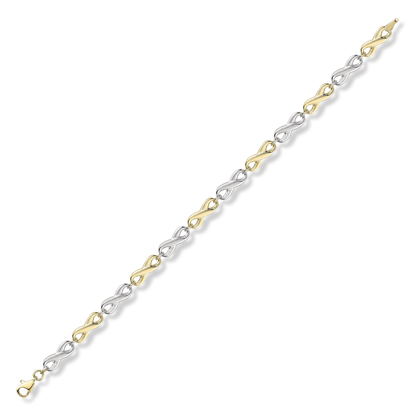 9ct White & Gold  Flat Infinity Symbol Link Bracelet 7.25" 19cm - BRNR02599-07