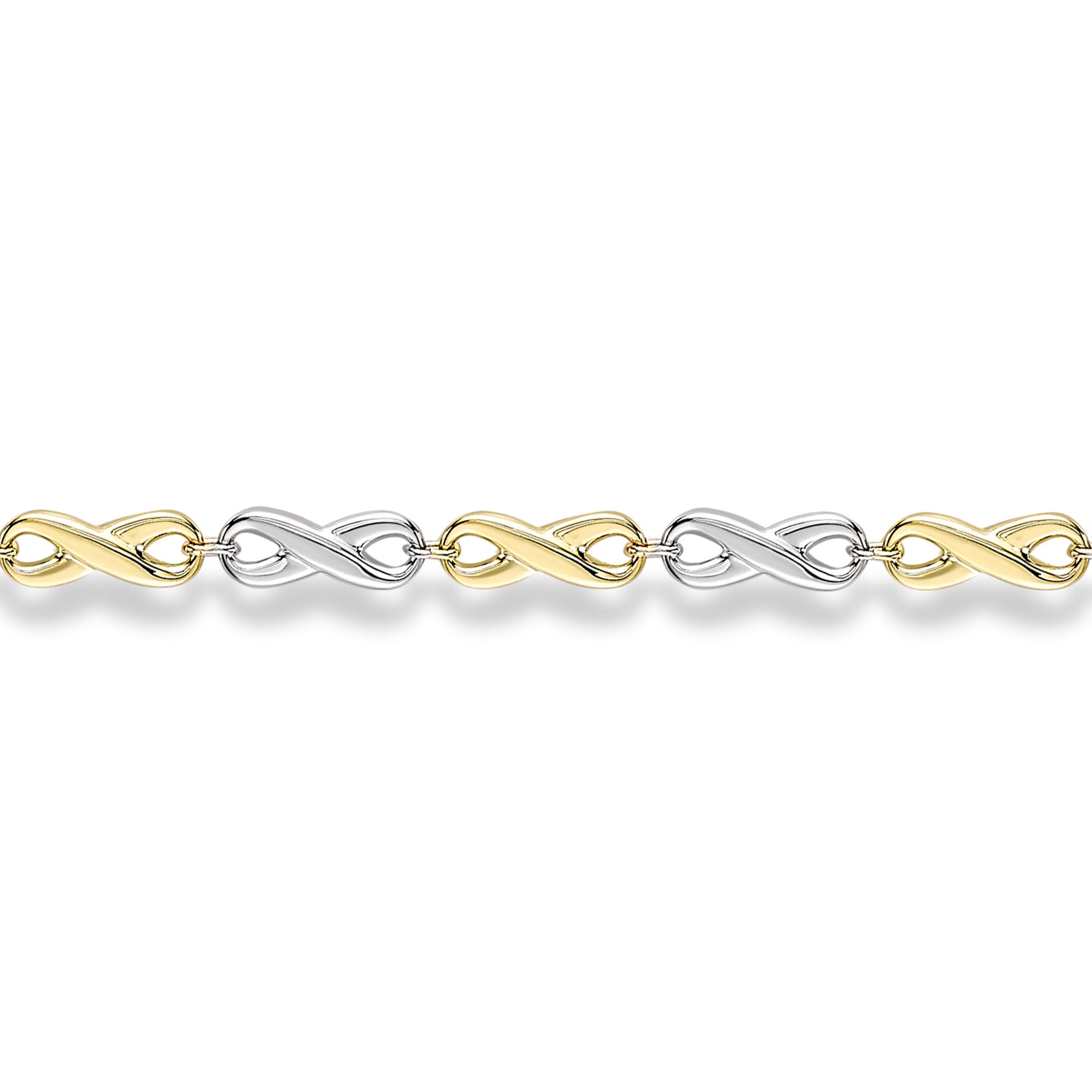 9ct White & Gold  Flat Infinity Symbol Link Bracelet 7.25" 19cm - BRNR02599-07