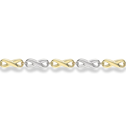 9ct White & Gold  Flat Infinity Symbol Link Bracelet 7.25" 19cm - BRNR02599-07