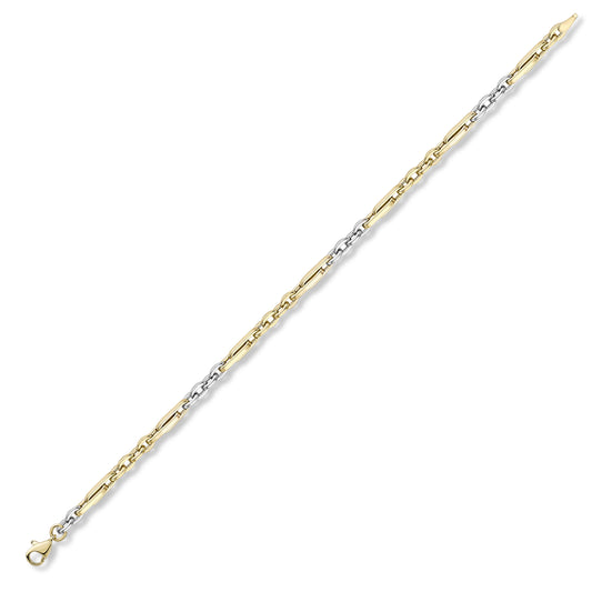 9ct 2-Colour Gold  Paperclip Oval Figaro Belcher Bracelet 7.25" - BRNR02601-07