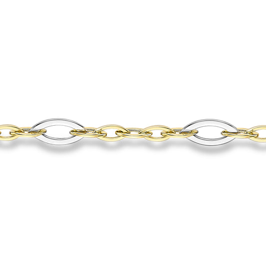 9ct White & Gold  Pointed Oval Eye Link Figaro Bracelet 7.25" 19cm - BRNR02602-07