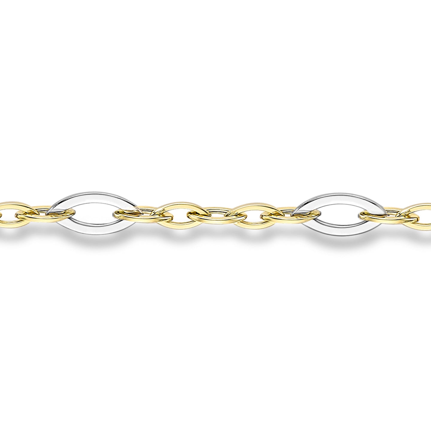 9ct White & Gold  Pointed Oval Eye Link Figaro Bracelet 7.25" 19cm - BRNR02602-07