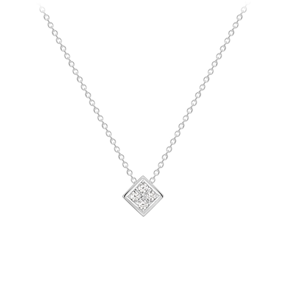 18ct White Gold  Diamond Flat Square Necklace 0.9mm 18" 45cm - CWNR02212-18