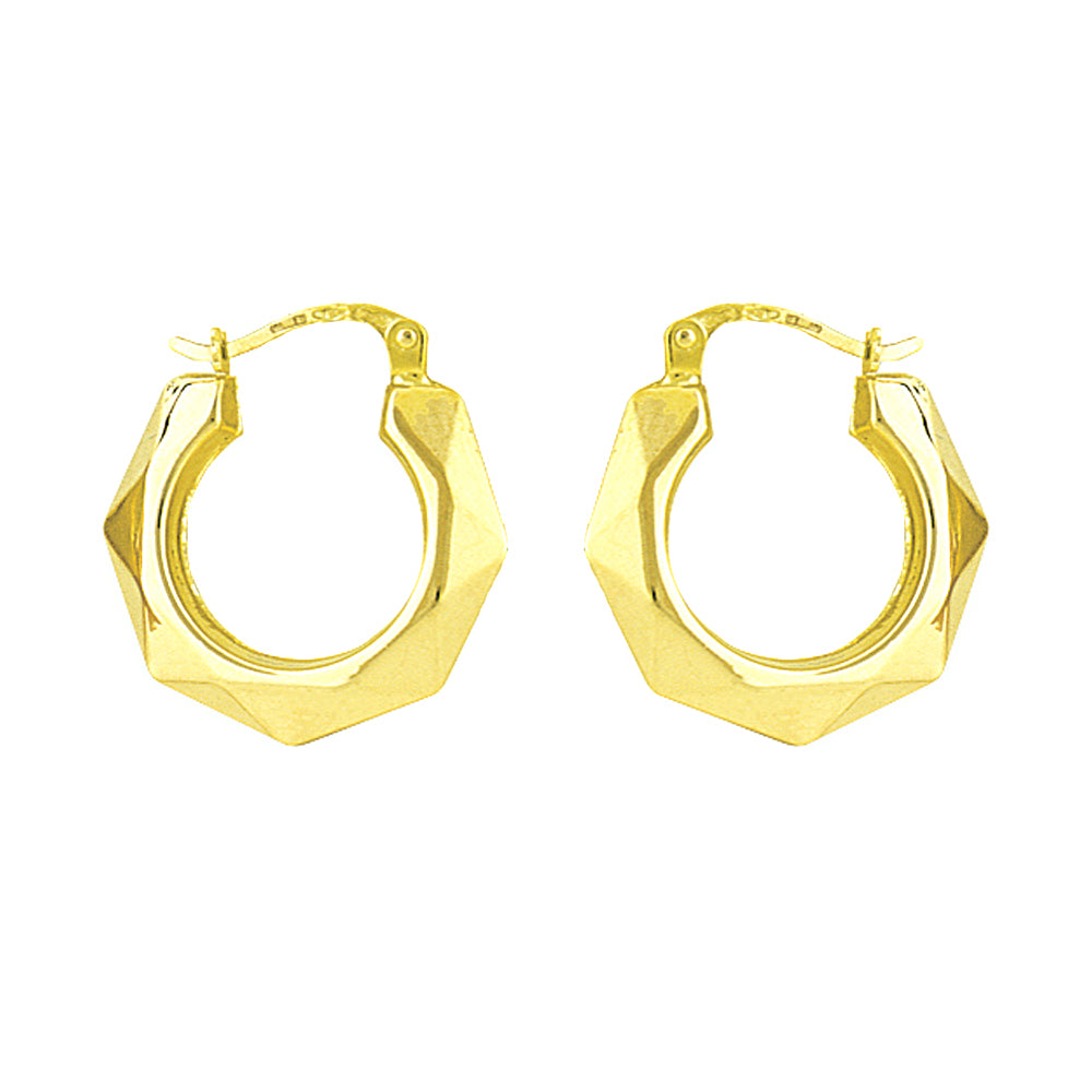 Ladies 9ct Gold  Faceted Octagon Creole Earrings - 20mm - ENR02003