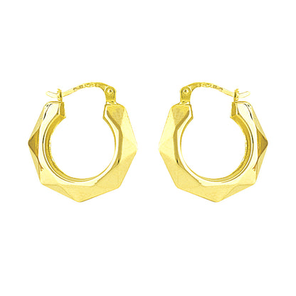 Ladies 9ct Gold  Faceted Octagon Creole Earrings - 20mm - ENR02003