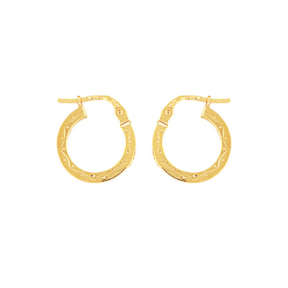 Ladies 9ct Gold  Engraved Square Hoop Creole Earrings 14mm - ENR02007