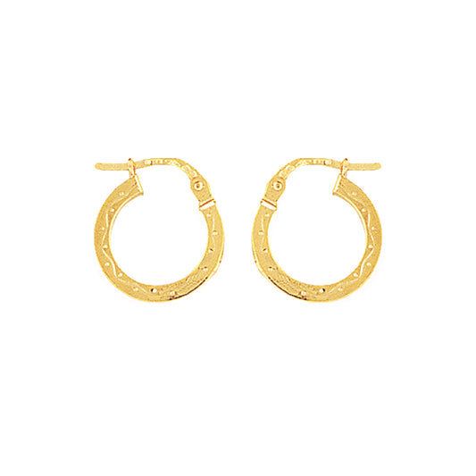 Ladies 9ct Gold  Engraved Square Hoop Creole Earrings 14mm - ENR02007