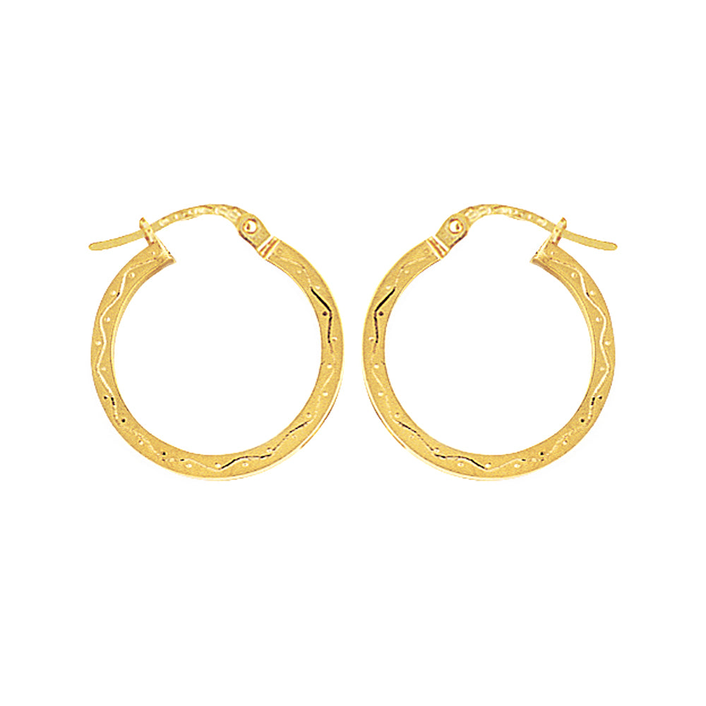 Ladies 9ct Gold  Engraved Square Hoop Creole Earrings 20mm - ENR02008