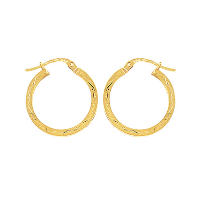 Ladies 9ct Gold  Engraved Square Hoop Creole Earrings 20mm - ENR02008