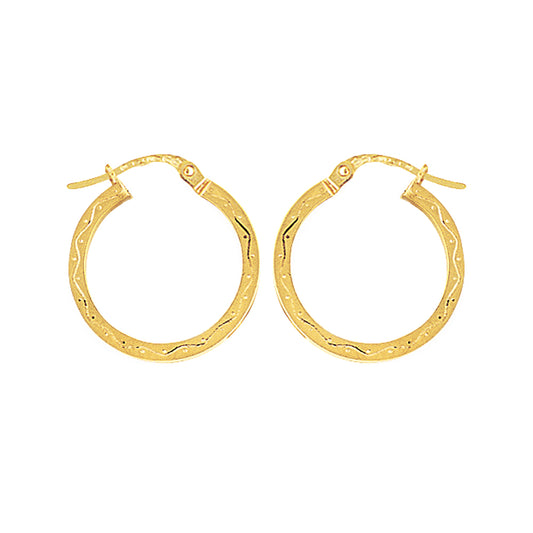 Ladies 9ct Gold  Engraved Square Hoop Creole Earrings 20mm - ENR02008