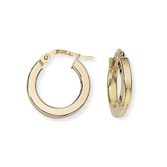 Ladies 9ct Gold  2.5mm Square Tube Round Hoop Earrings - 15mm - ENR02032