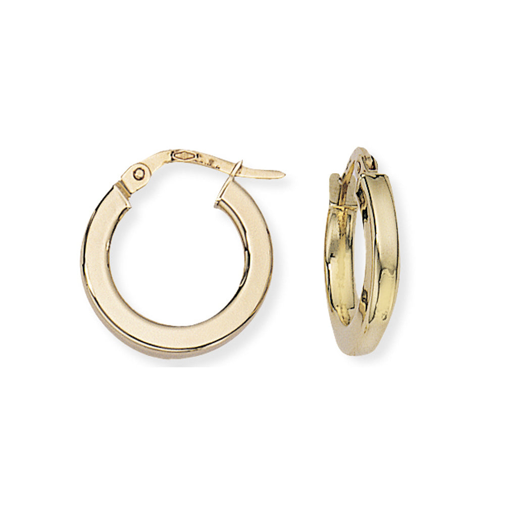 Ladies 9ct Gold  2.5mm Square Tube Round Hoop Earrings - 15mm - ENR02032