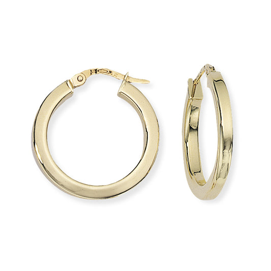 Ladies 9ct Gold  2.5mm Square Tube Round Hoop Earrings - 20mm - ENR02034