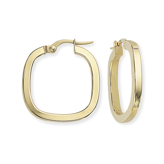Ladies 9ct Gold  2mm Gauge TV Shape Hoop Earrings - 21mm - ENR02282