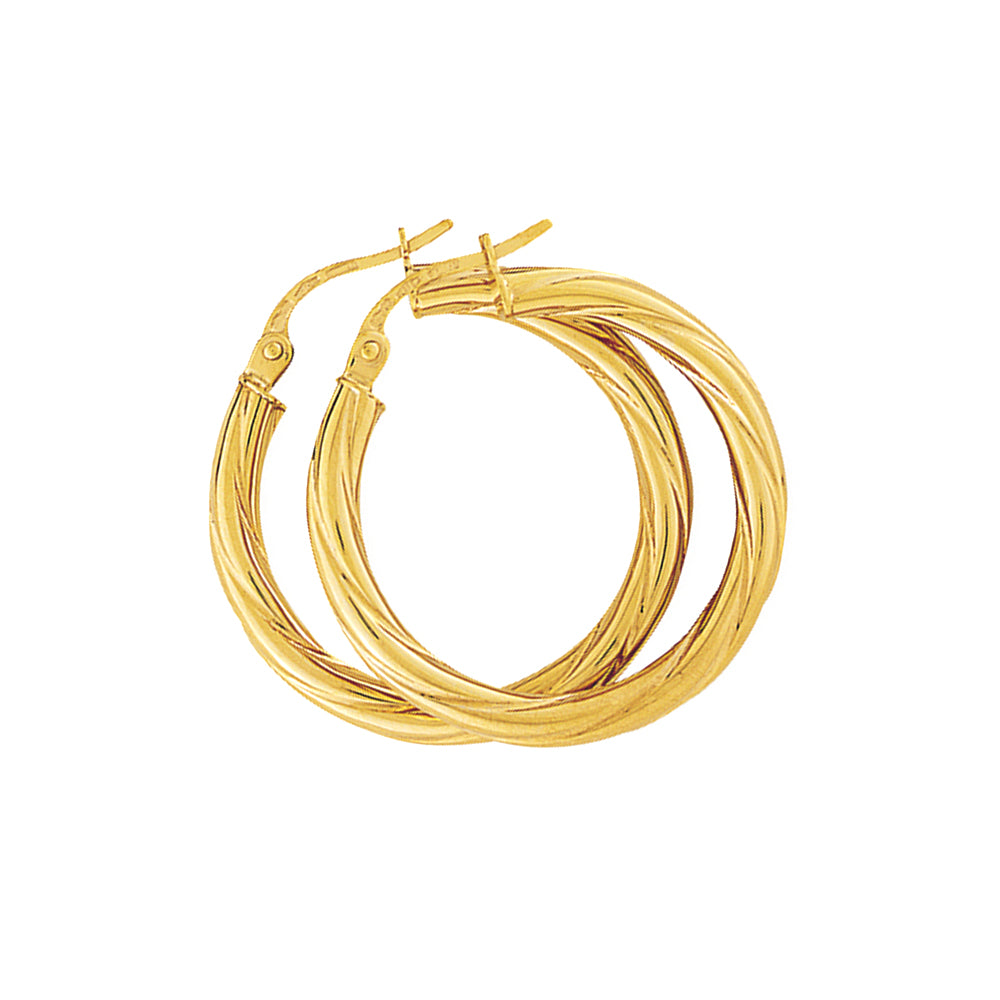 Ladies 9ct Gold  Rock Candy Twist Hoop Earrings - 25mm - ENR02461